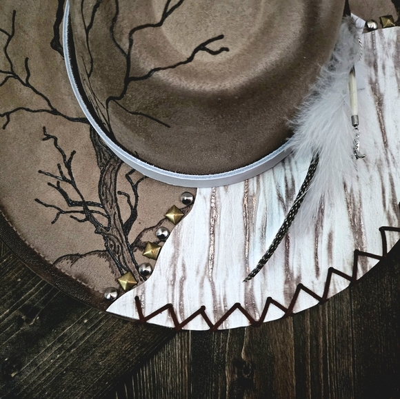 NWT Mocha Hand Burned Western Fedora Cowboy Hat With Genuine Leather main image 11